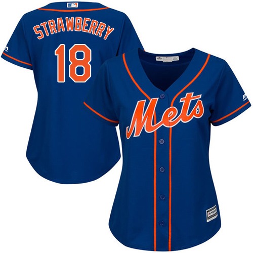 Mets #18 Darryl Strawberry Blue Alternate Women's Stitched MLB Jersey - Click Image to Close